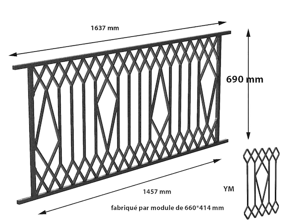 Grille de balcon, garde-corps en fonte — ref YM