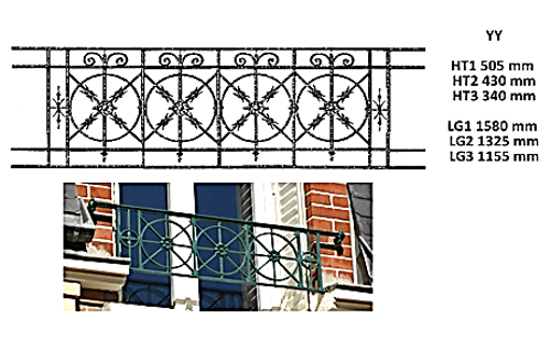 Grille de balcon, garde-corps en fonte — ref YY